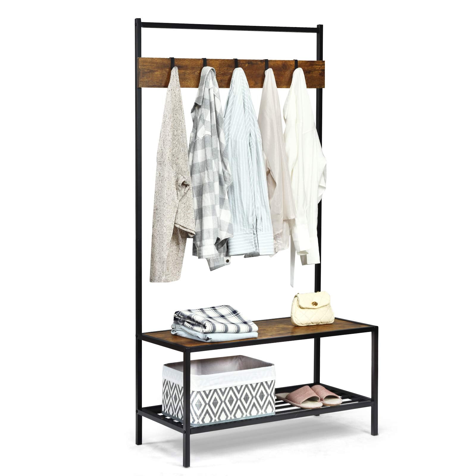 Tangkula 3 In 1 Entryway Hall Tree with Coat Rack & Shoe Storage